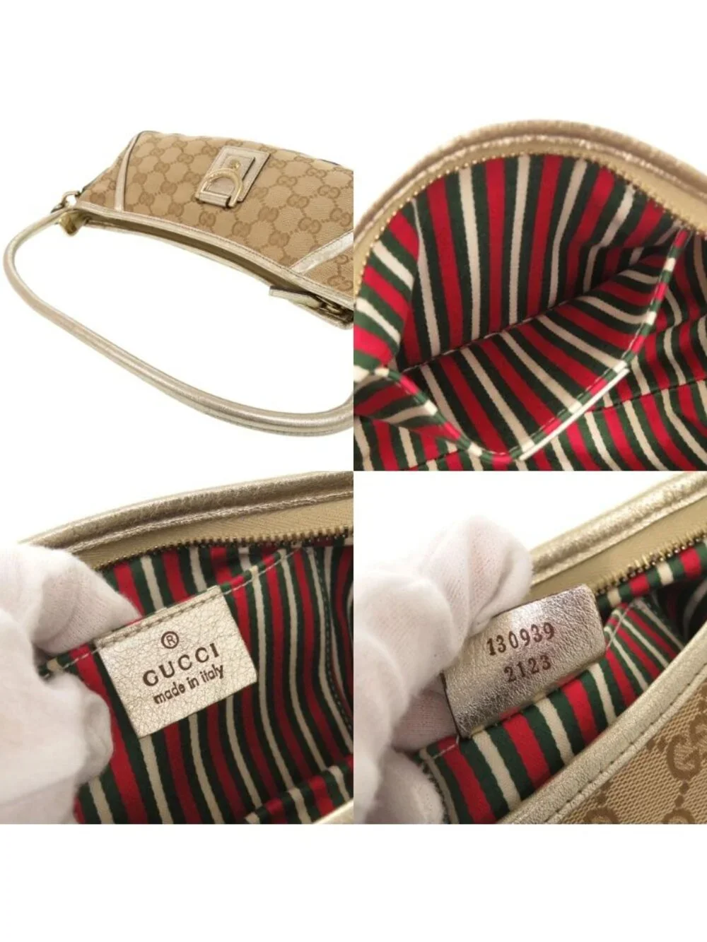 Gucci Abbey GG Canvas Leather Beige Gold Shoulder Bag